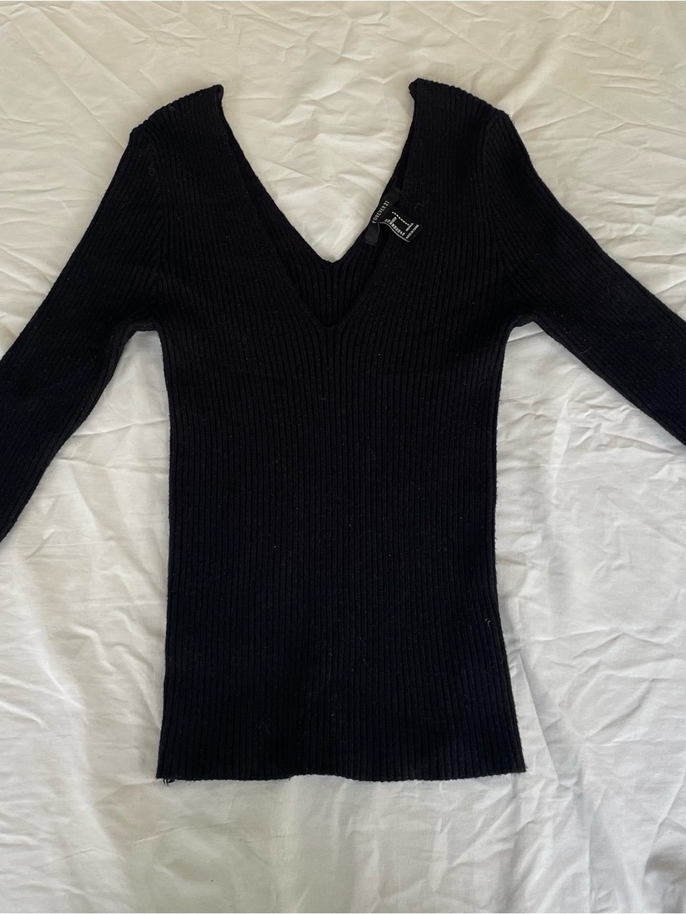 Forever 21 Black Ribbed V-Neck Sweater